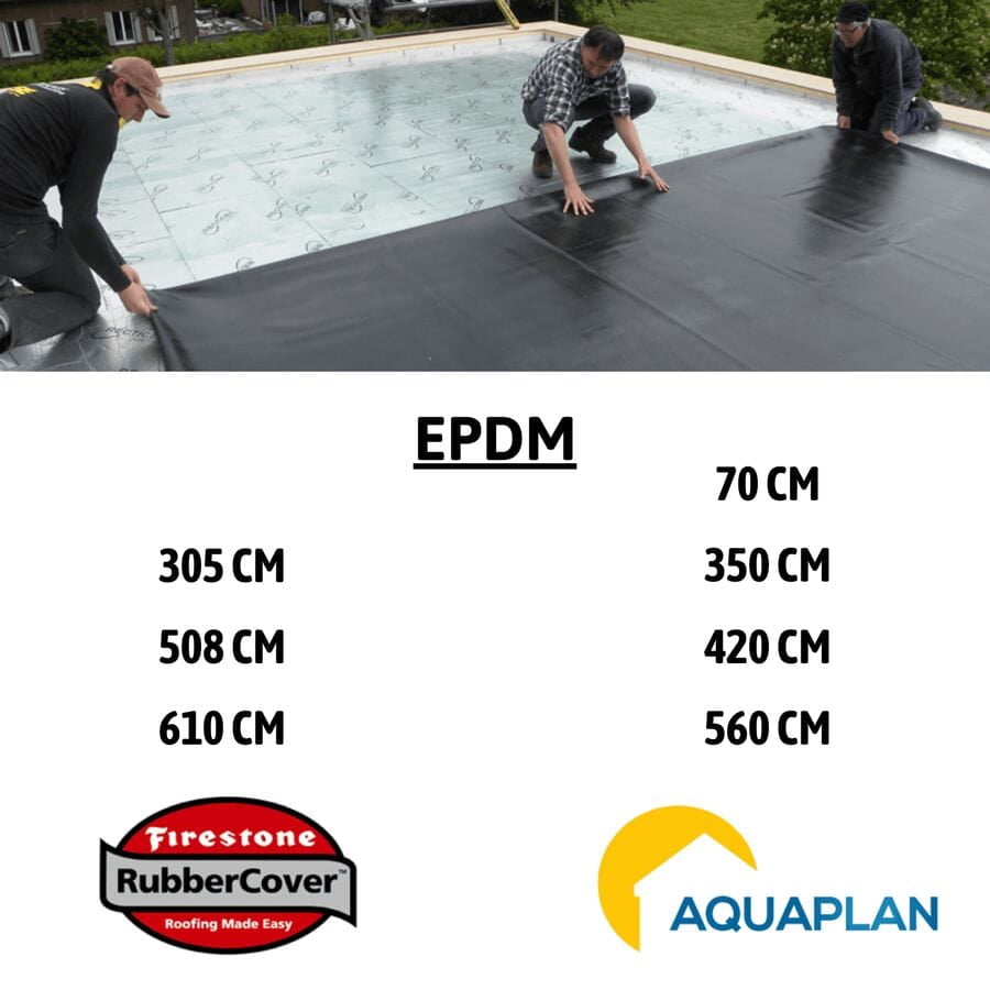 EPDM dakbedekking van Firestone RubberCover en Aquaplan in rolbreedtes van 70 tot 610 cm bij Bouwcenter MVR Oostende
