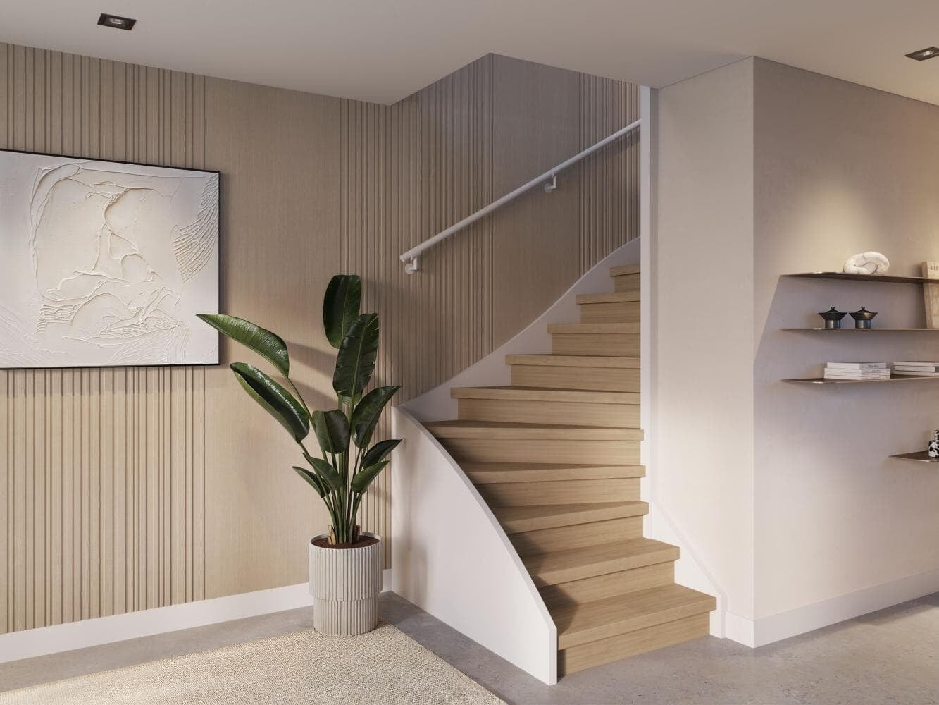 Gerenoveerde trap met Can Do overzettreden in laminaatdecor beige eiken