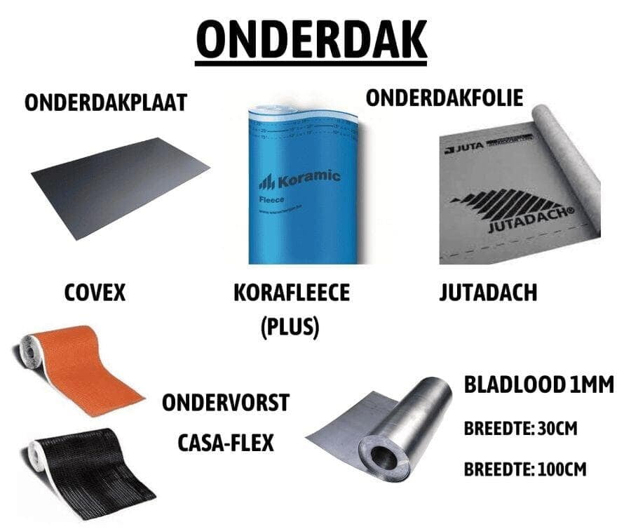 Onderdakplaat Covex, onderdakfolie Korafleece en Jutadach, ondervorst Casa-Flex en bladlood bij Bouwcenter MVR Oostende