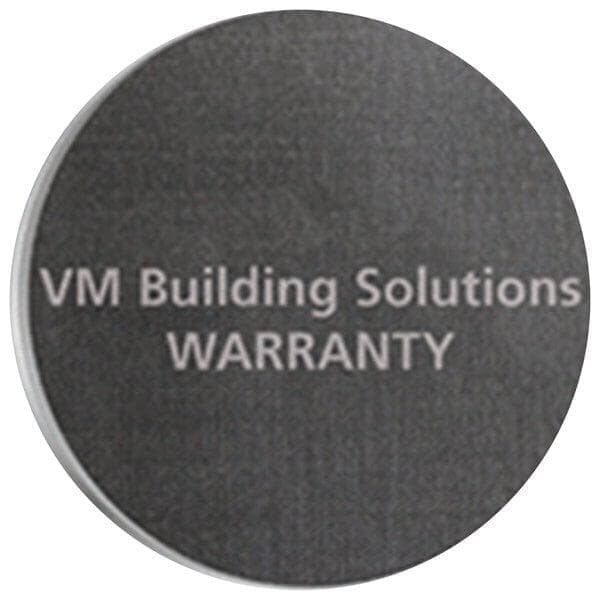 Opdruk VM Building Solutions Warranty op het Resitrix-membraan — voorwaarde voor 25 jaar productgarantie, bij Authorized Dealer Bouwcenter MVR Oostende