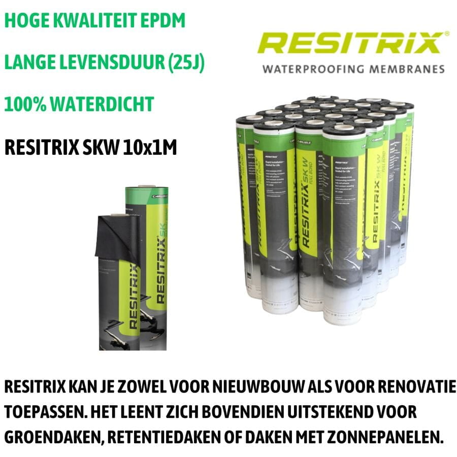 Resitrix SKW zelfklevende EPDM dakbedekking, rol 10 x 1 m, bij Bouwcenter MVR Oostende