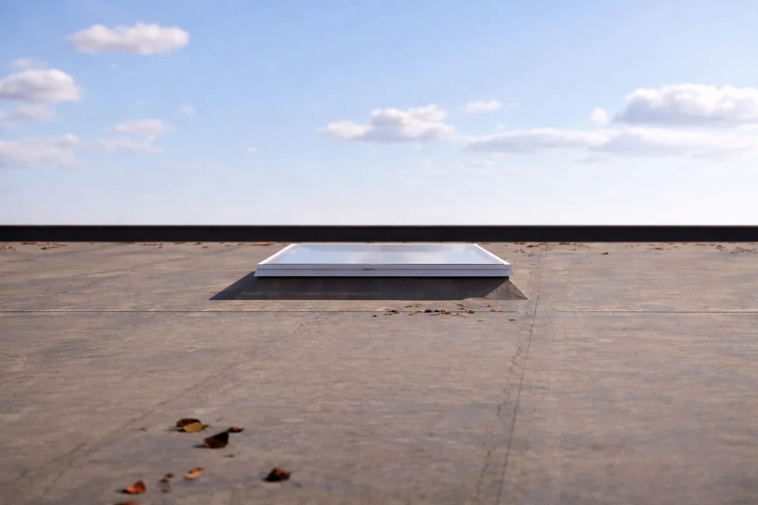 Skylux glazen platdakraam op een plat dak — official partner Bouwcenter MVR Oostende