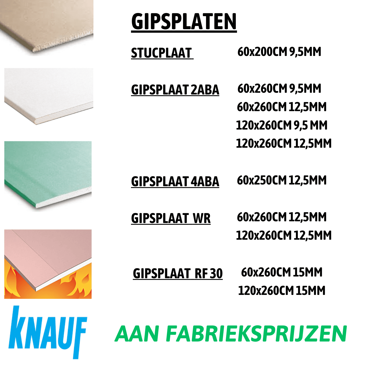 Gipsplaten Knauf aan fabrieksprijs